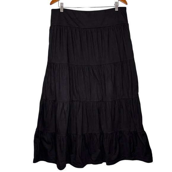 Basic Editions Womens XL Black Tiered Maxi Skirt Elastic Waist Casual - Picture 1 of 4
